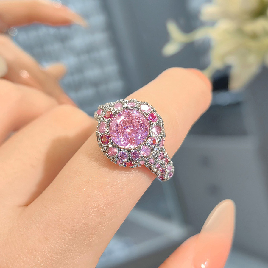 Vintage Fashion Old Money - オールドマネースタイル スパークリングスターリーナイト レディースリング – ヴィンテージローズグラデーションピンクダイヤモンドネストカット、フルダイヤモンドラグジュアリーパーティーギフト