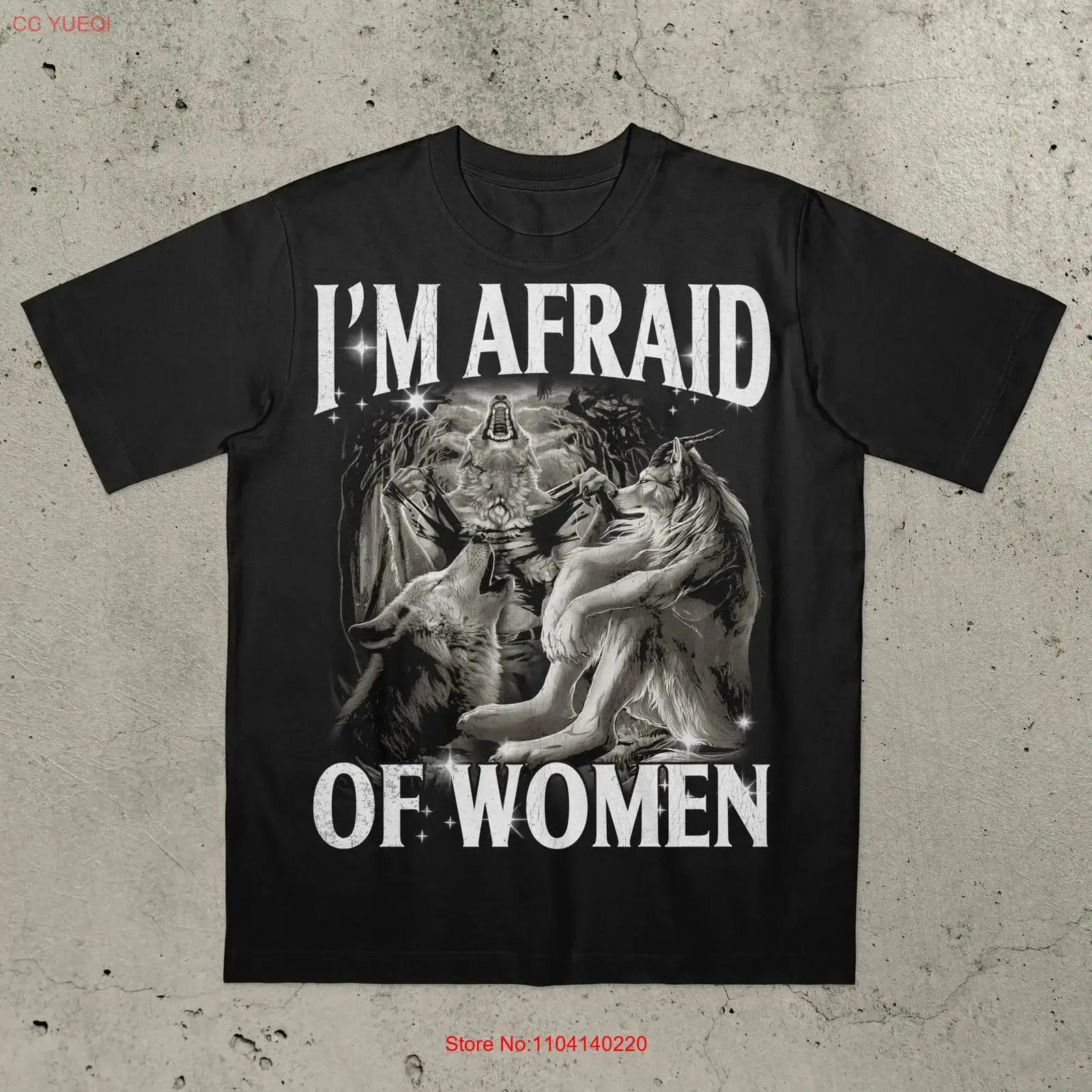 Vintage Fashion Gen Z - 私は女性が怖い Tシャツ 面白い狼男ミーム ジェン・ゼイ・クリンジ ヴィンテージ ウォッシュド