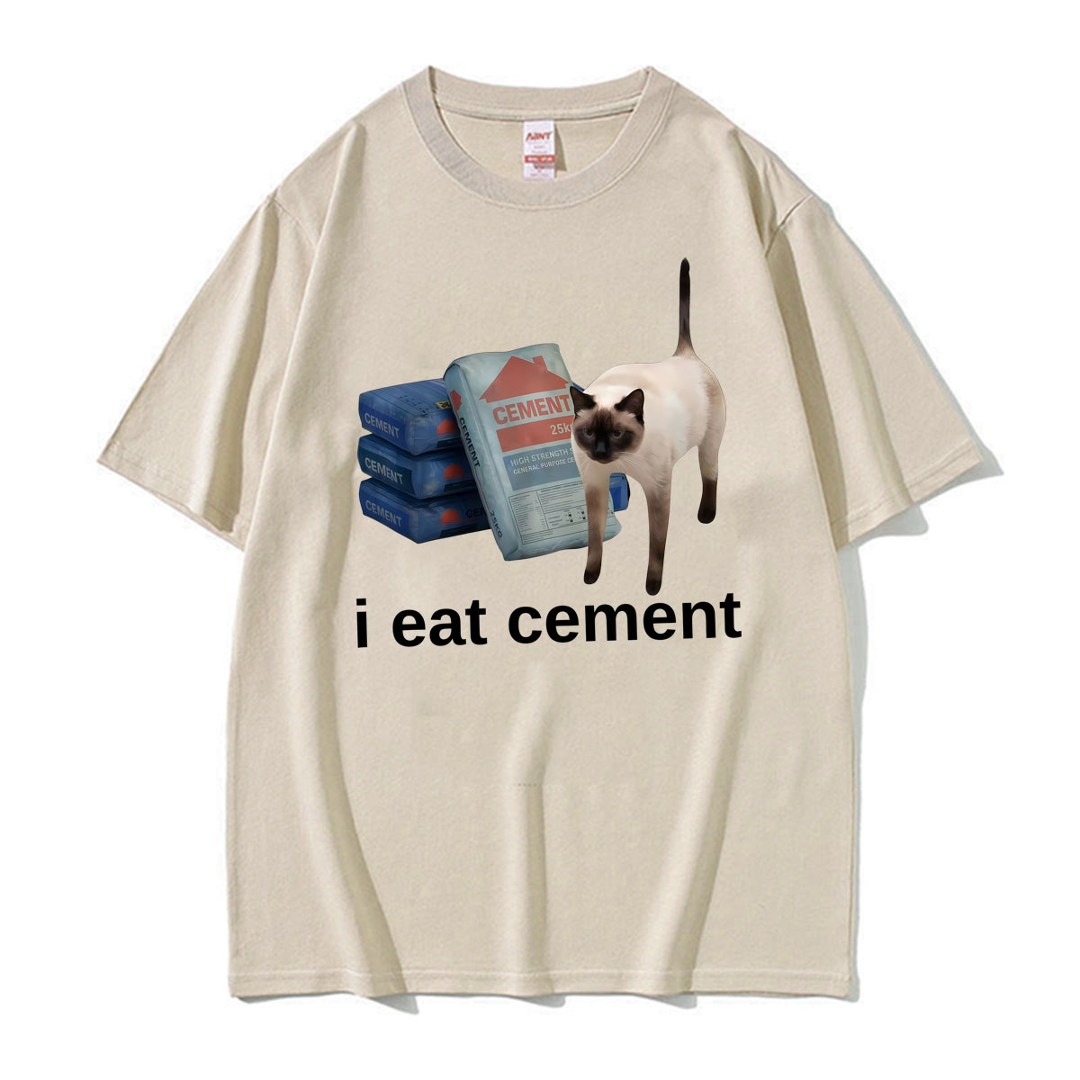 Vintage Fashion Gen Z - 面白い「私はセメントを食べる」猫ミーム風の奇妙なGen ZグラフィックTシャツ、メンズ・レディース向けヴィンテージファッションTシャツ、カジュアルなオーバーサイズ半袖Tシャツ