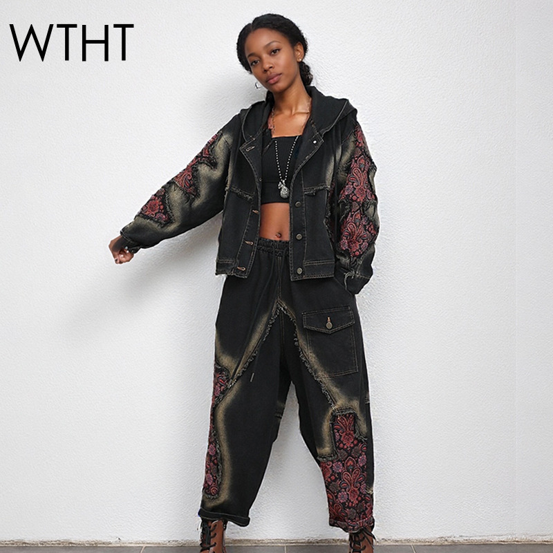 Patchwork Jean Jacket - WTHT ファッション レディース ウォッシュ パッチワーク 長袖