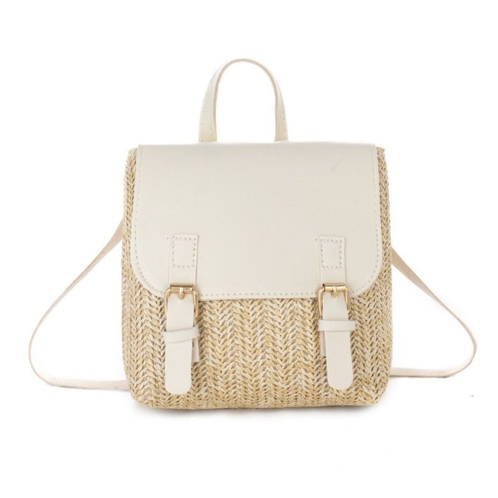 Vintage Fashion Look - 多用途バッグ PU レザーわらバックパックレトロデザインエレガントな外観ショルダーバッグヴィンテージスタイル高級織バックパック女性ファッション