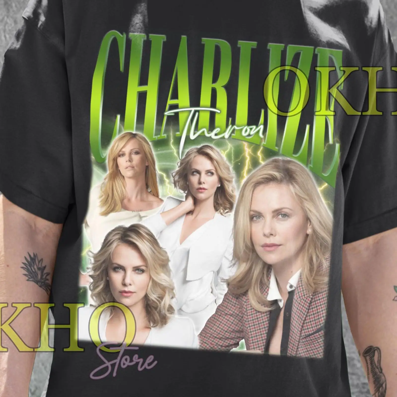 Vintage Fashion Collage - チャーリーズ・セロン コラージュ Tシャツ ヴィンテージ ウォッシュド ファッション