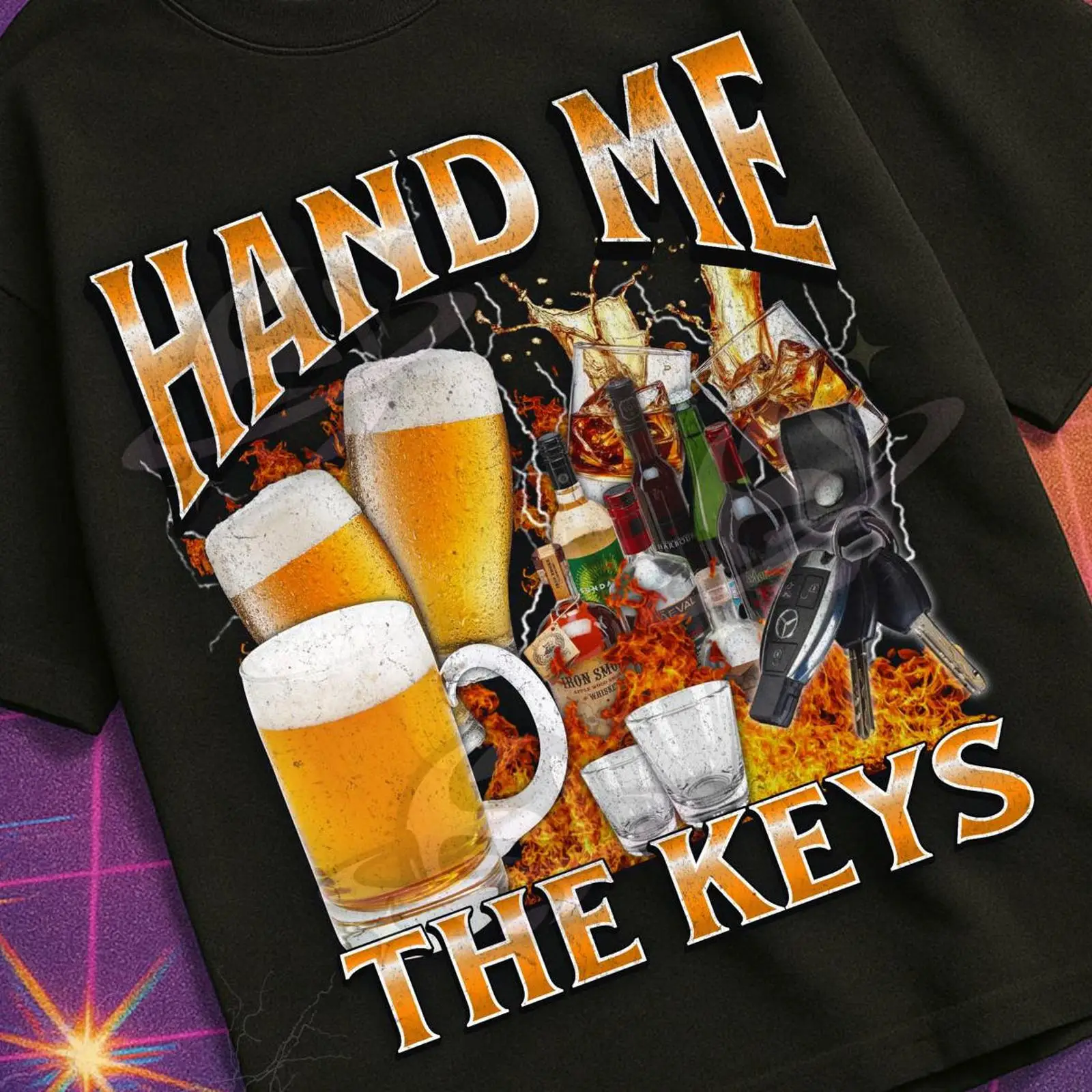 Vintage Fashion Gen Z - Hand Me The Keys 面白いアルコールビールミーム海賊版Tシャツ Unhinged