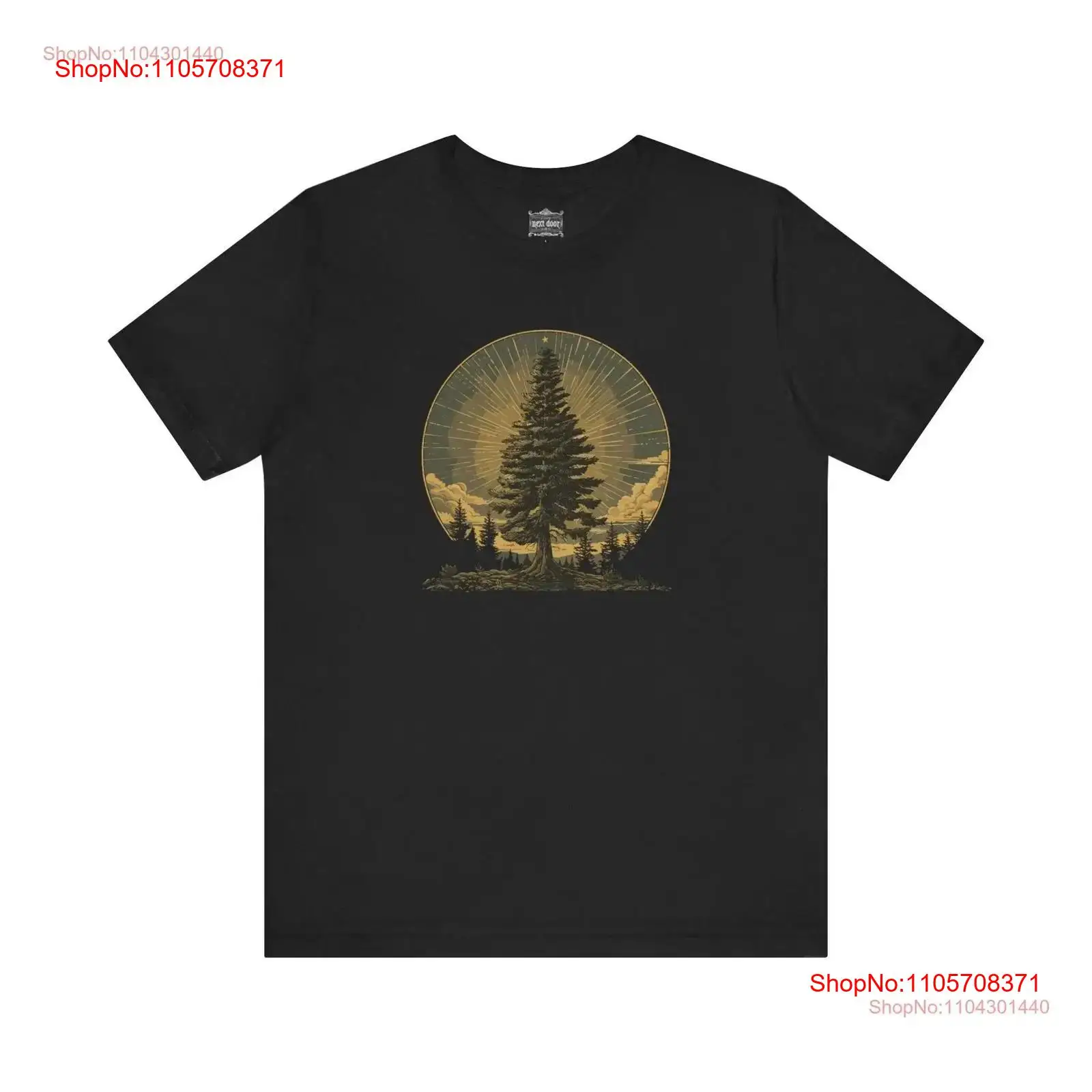 Vintage Fashion Icons - ジャージーTシャツ エバーグリーンツリー 自然をイメージしたアイコニックな森柄プリント アウトドア愛好家向けトップス ヴィンテージウォッシュ ファッション