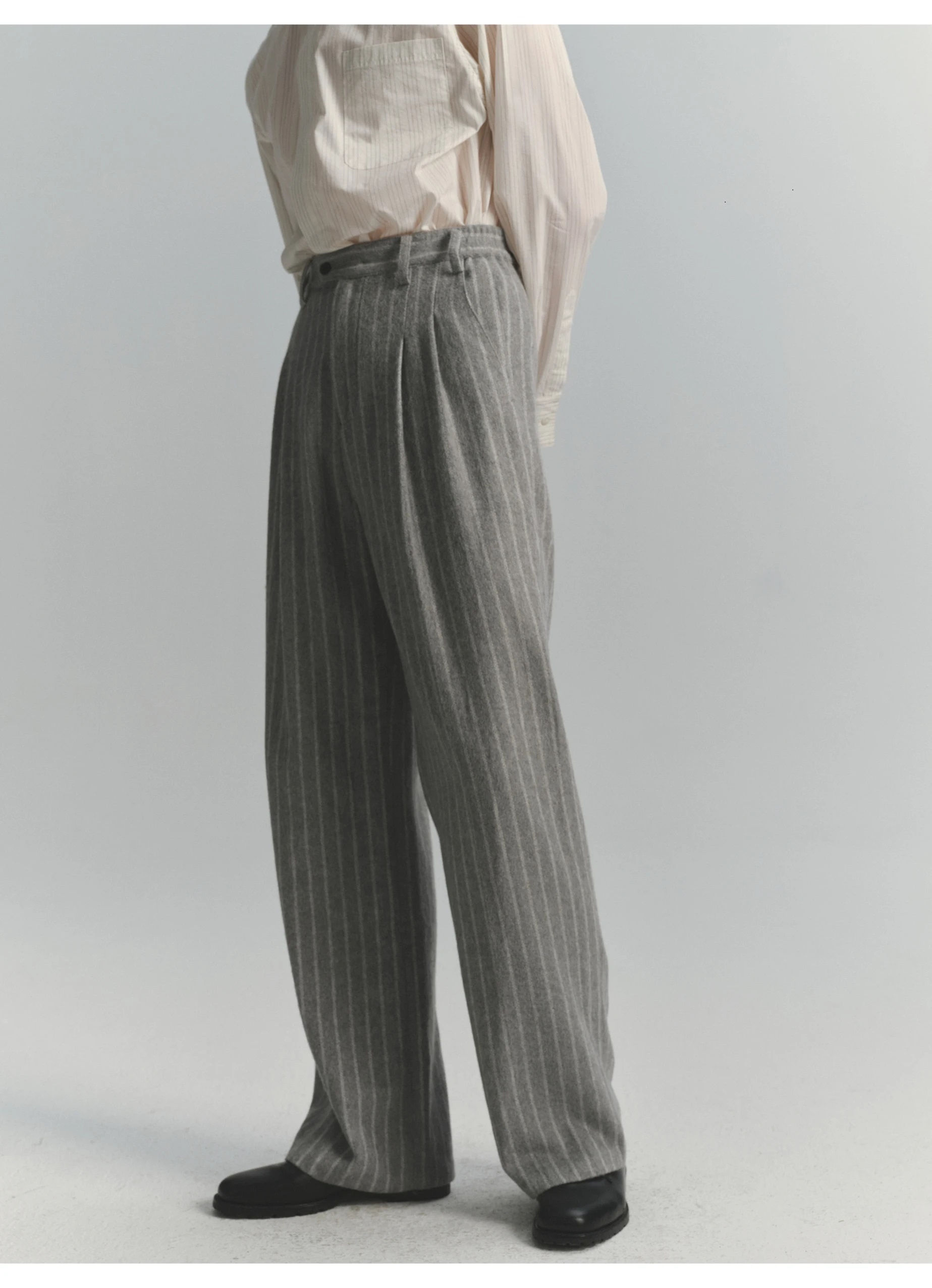 Vintage Fashion Old Money - メンズストライプパンツ ハイストリート エレガント ヴィンテージ ドレープシルエット メランジ