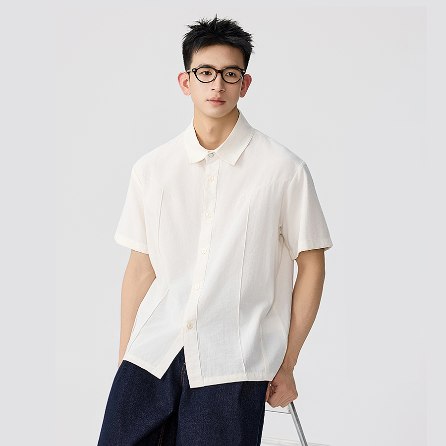 Vintage Fashion Old Money - 男性夏オールドマネーヴィンテージファッションルーズカジュアル半袖シャツ男性ストリートウェアシティボーイシャツブラウス