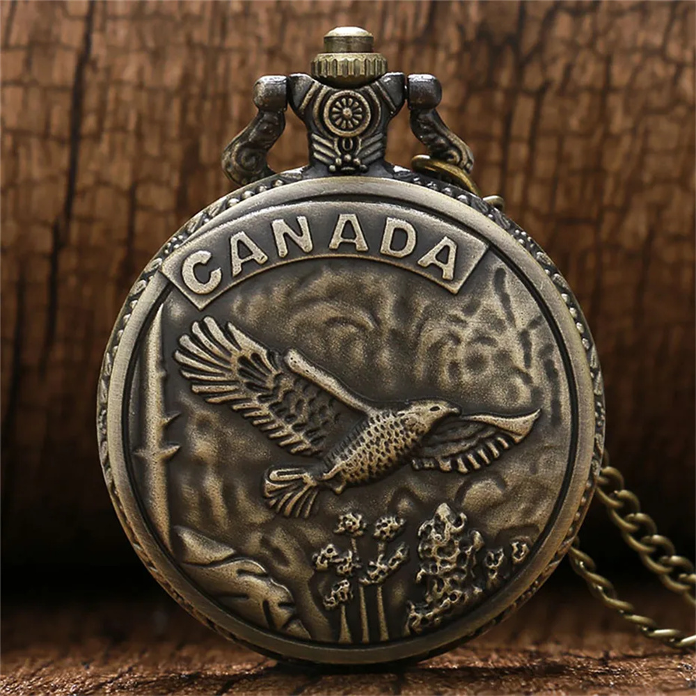 Vintage Fashion Canada - 男性と女性のためのヴィンテージブロンズ懐中時計,米国イーグルデザイン,クォーツネックレス,お土産ギフト
