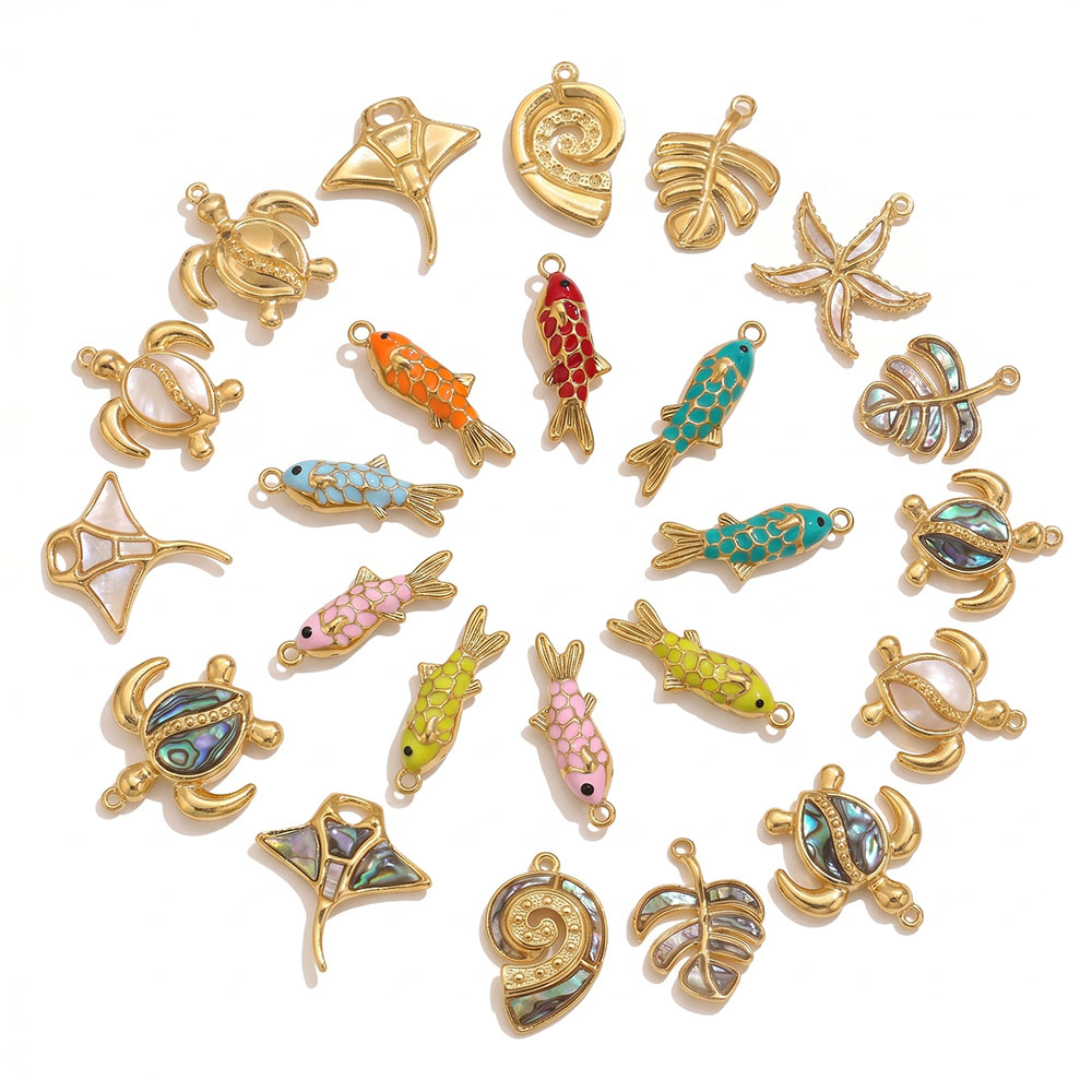 Vintage Fashion Finds - 2 個エナメル海洋動物チャームカメ魚ヒトデレイペンダント DIY 女性用イヤリングジュエリー作成サプライヤー卸売