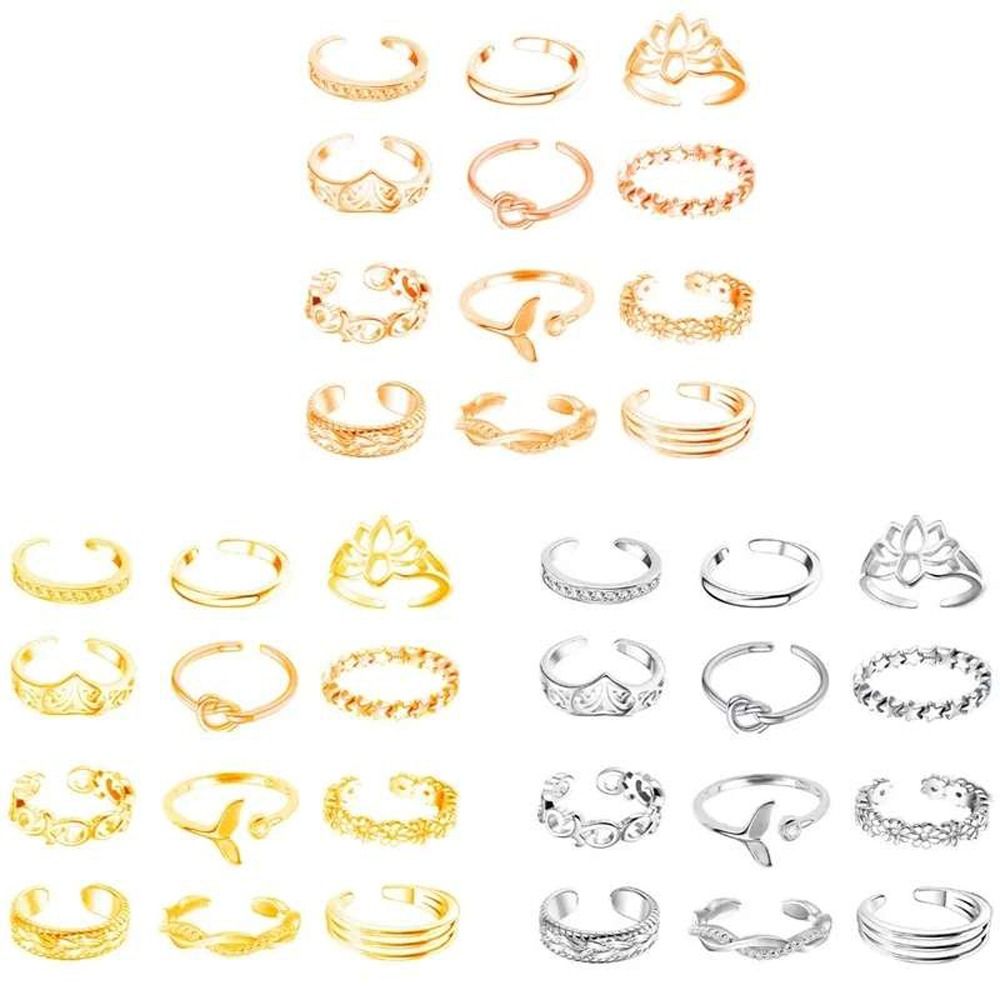 Vintage Fashion Rings - 合金ビーチフットアクセサリー蓮の花ファッションジュエリー韓国風つま先リングオープンリングヴィンテージフットリングセット女性用つま先リング