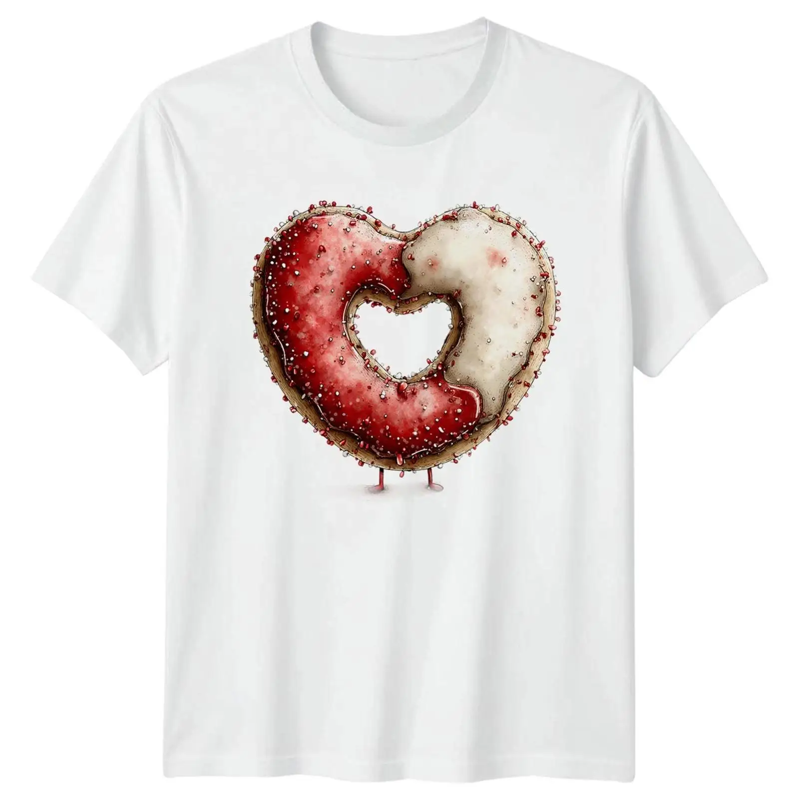 Vintage Fashion Herren - ハート型ドーナツフードグラフィックTシャツ メンズ レディース トップス ヴィンテージ ウォッシュド