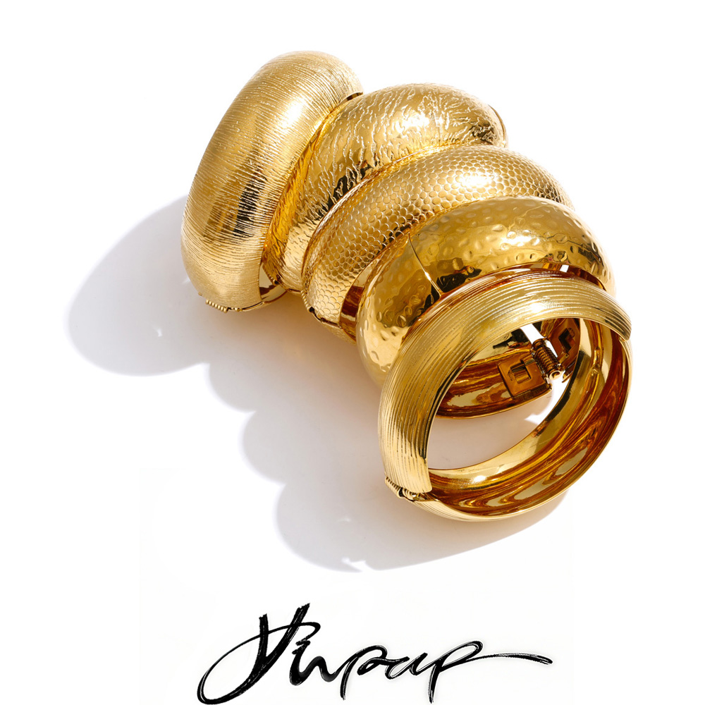 Vintage Fashion Old Money - Yhpup 66mm オールドマネースタイル ステンレススチール ハンマーメタル ステートメントブレスレット
