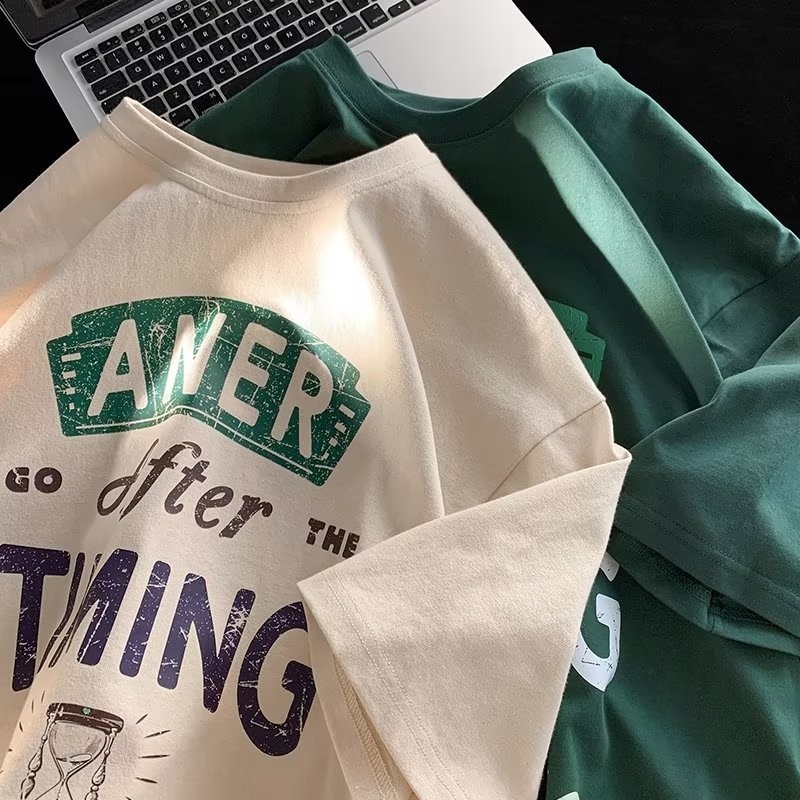 Vintage Fashion Outfits Men - M-8XL 韓国ルーズフィットファッショナブルなトレンド新しいアメリカンヴィンテージレター ANER プリント Tシャツ男性多用途カップル衣装