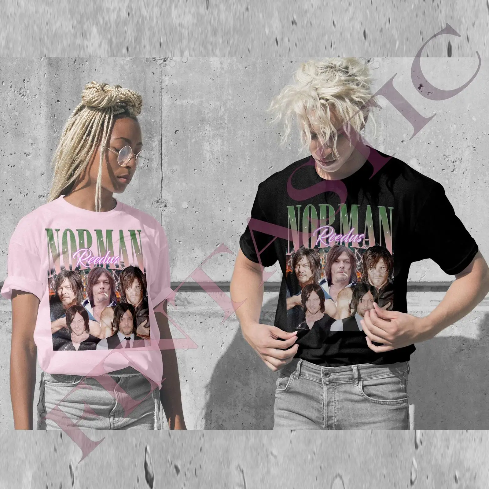 Vintage Fashion Collage - ノーマン・リーデュース Tシャツ ヴィンテージ コラージュプリント カジュアルトップ ヴィンテージ