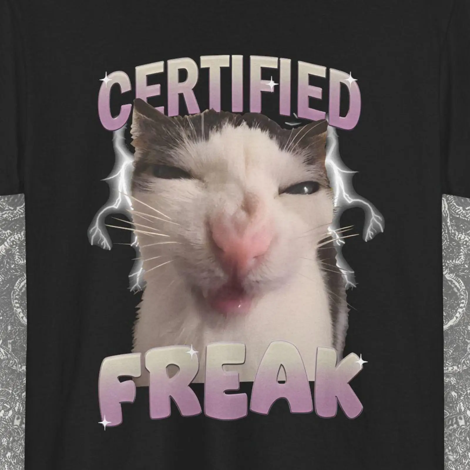 Vintage Fashion Gen Z - 認定されたフリーキーな面白い猫のミームブートレッグTシャツ、エッジの効いた不適切なクリンジ、Gen Z、ヴィンテージウォッシュ加工、カジュアルファッション