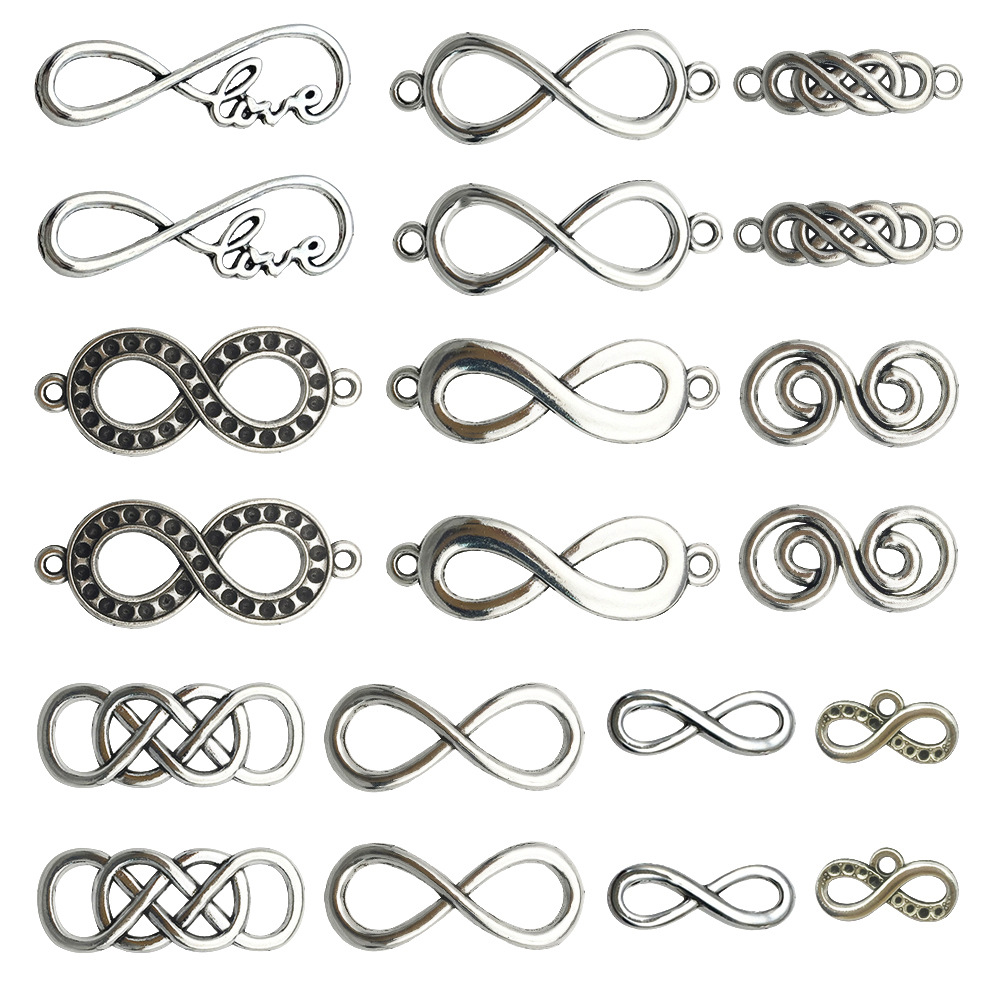Vintage Fashion Finds - 20 個アンティーク銀色ヴィンテージ無限大シンボルコネクタチャーム合金ペンダント DIY ブレスレットネックレスジュエリーメイキング検索
