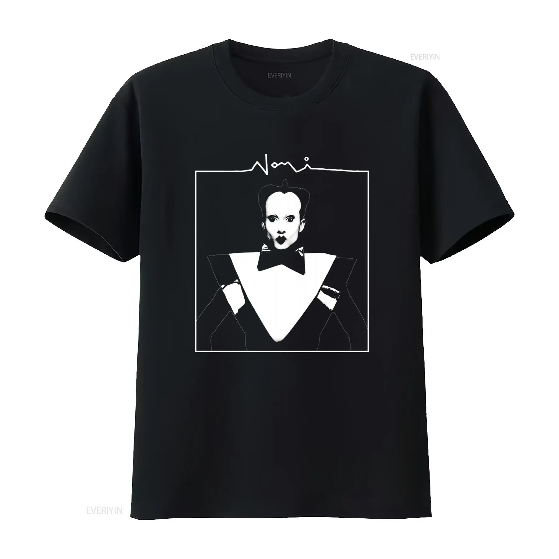 Vintage Fashion Look - クラウス・ノミ フェイスプリント メンズTシャツ スタイリッシュな白黒デザインでファッショナブルな外観 ヴィンテージ風 ウォッシュ加工