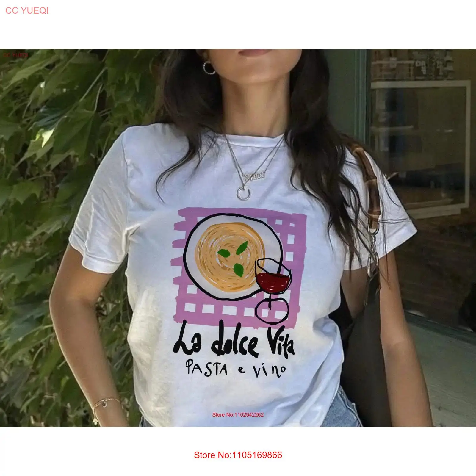 Vintage Fashion La - ラ・ドルチェ・ヴィータ パスタ Tシャツ ヴィンテージ ウォッシュド グラフィック