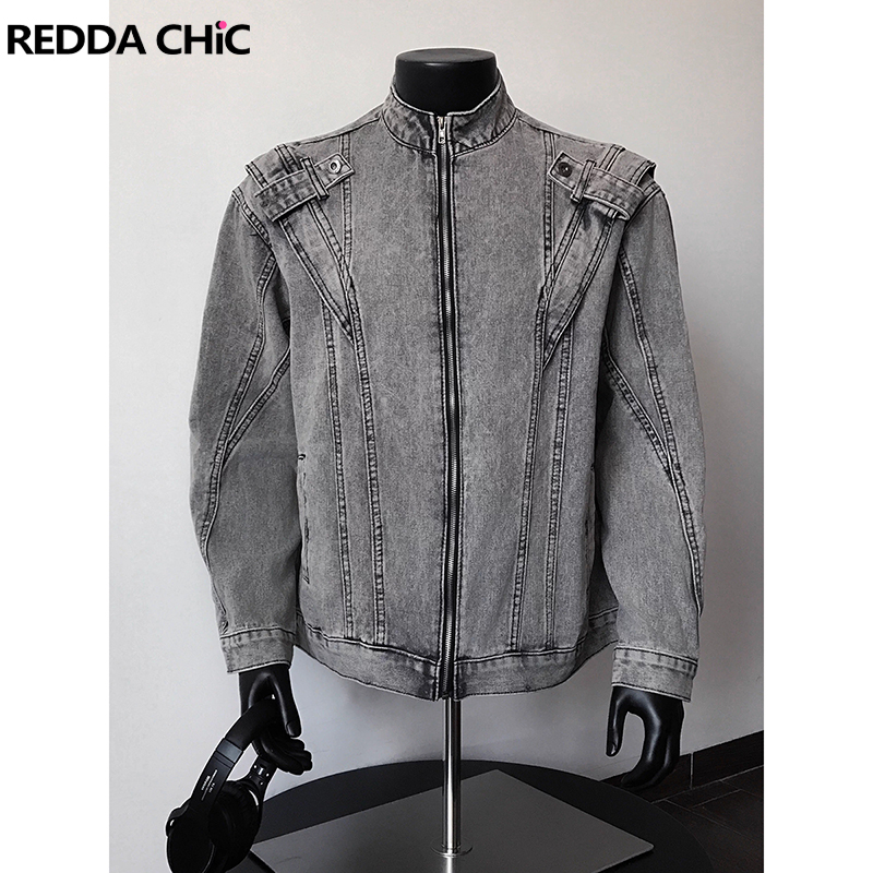Patchwork Jean Jacket - レッドダシック 2000年代風 ダメージ加工 メンズ デニム ボンバージャケット
