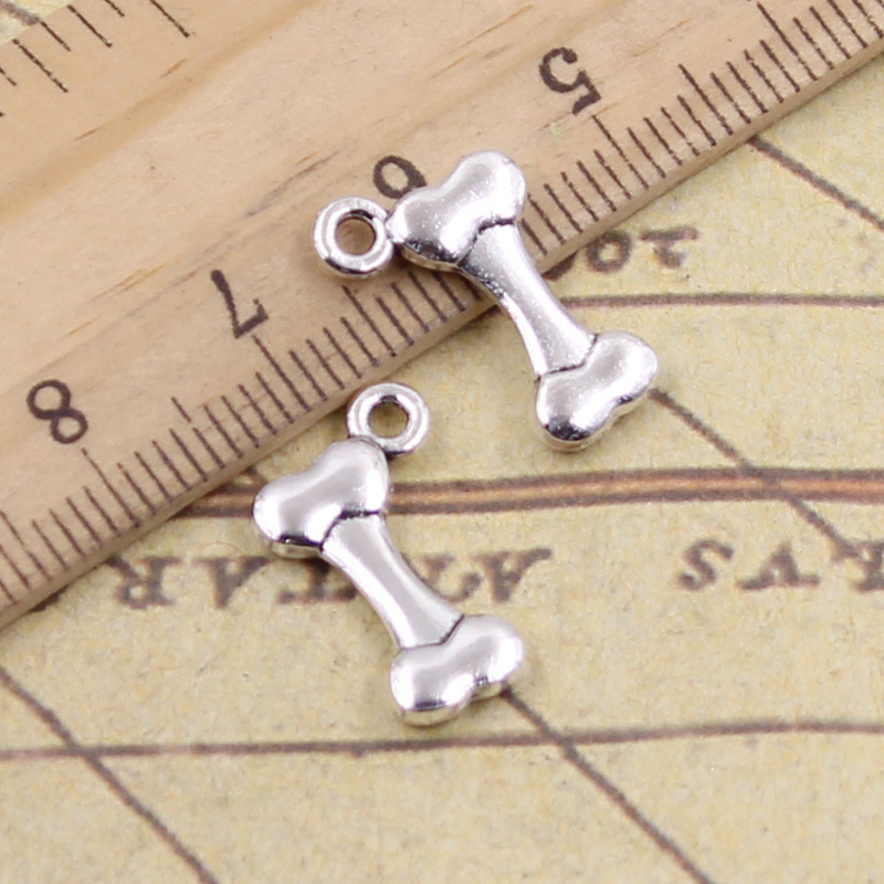 Vintage Fashion Finds - 40個のチャーム,犬の骨,16x10mm,アンティークブロンズ,シルバーカラー,自分でできるペンダント,手作り,ブレスレットの検索用