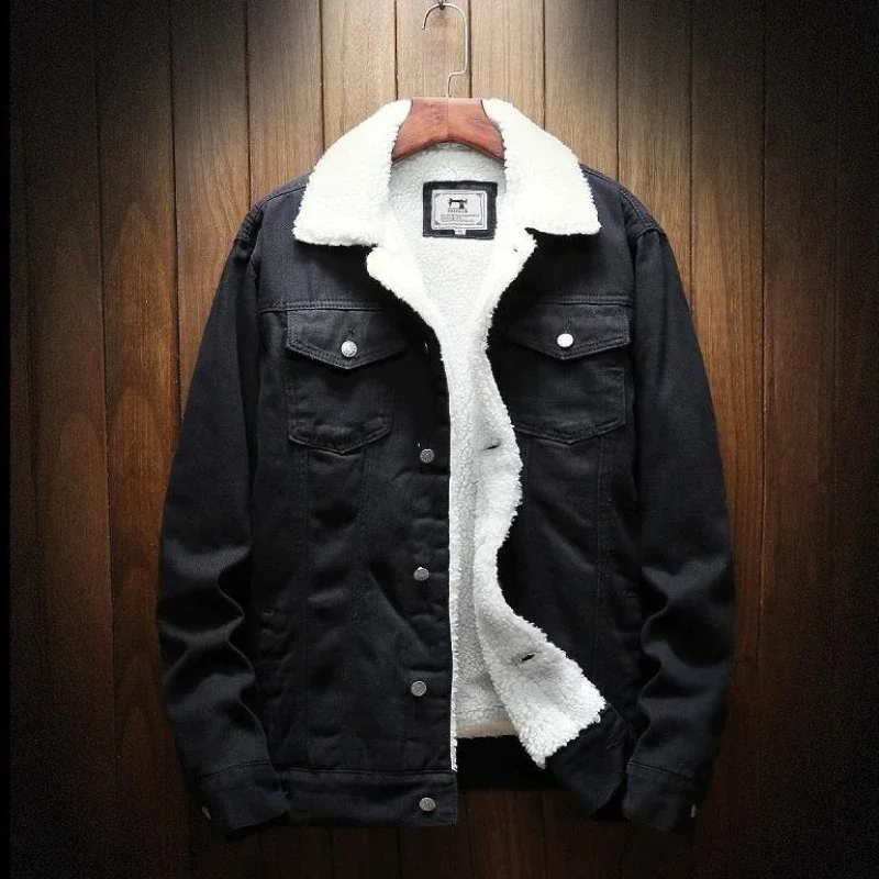 デニムジャケット男パッド入り羊ジーンズコート男性用パッド入り - Patchwork Jean Jacket のレビューと価格