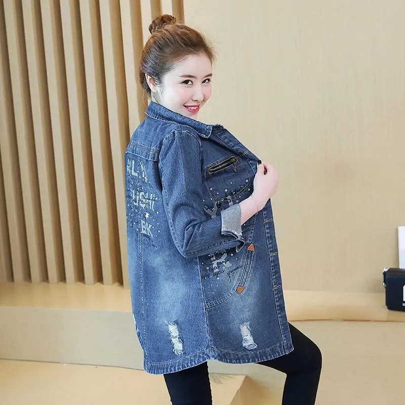春秋の女性用ルーズホールジーンズジャケット、レトロレディース - Patchwork Jean Jacket のレビューと価格