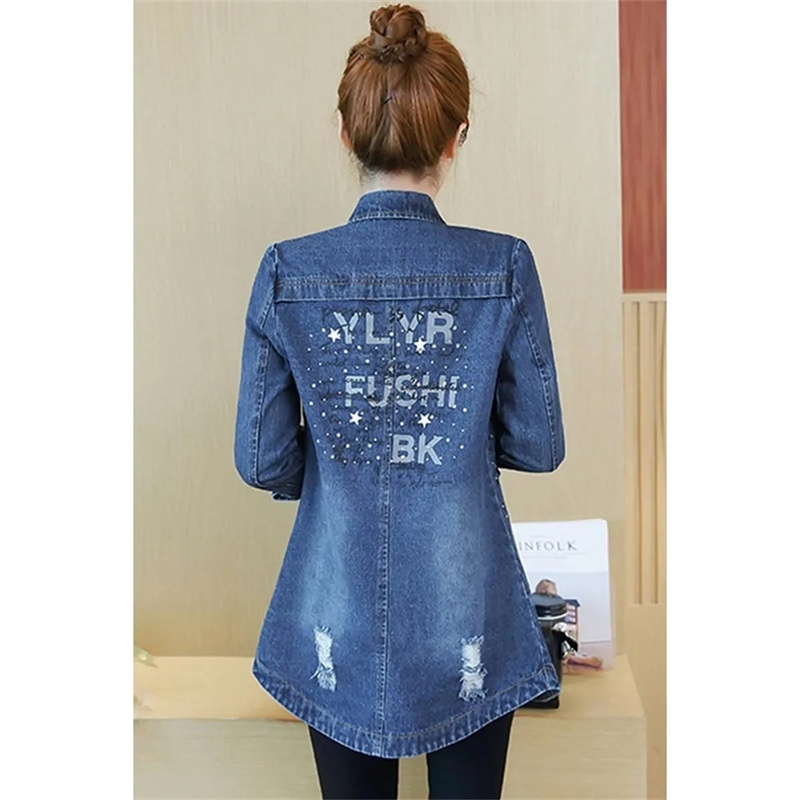 春秋の女性用ルーズホールジーンズジャケット、レトロレディース - Patchwork Jean Jacket のレビューと価格
