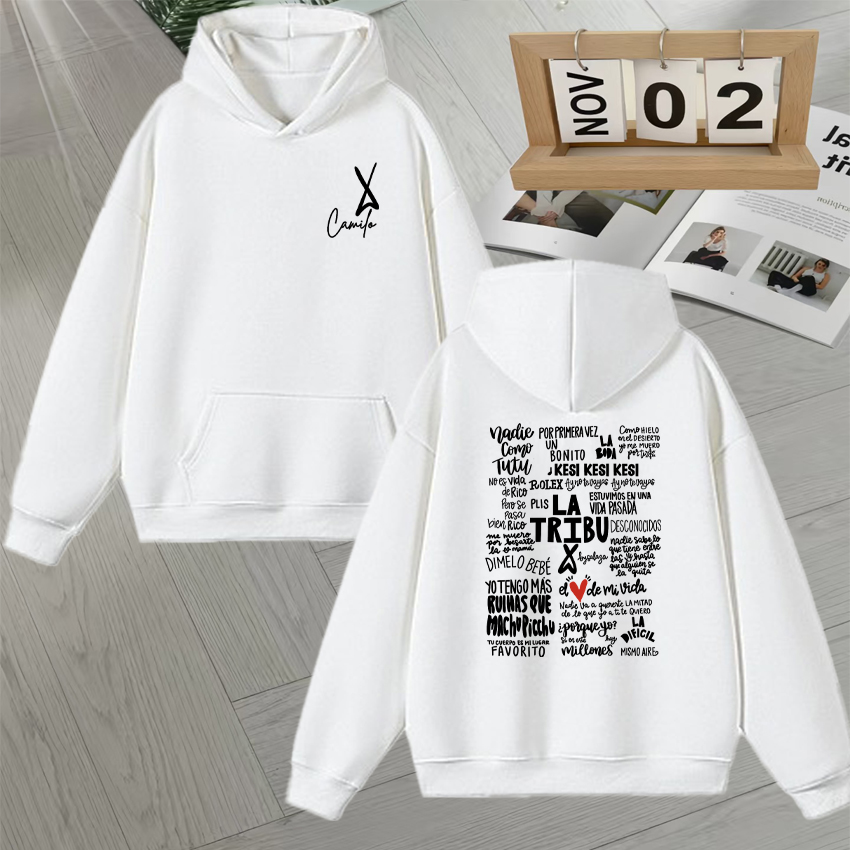 歌手カミロ・ラ・トリブアルバムレタープリントパーカーユニセッ - Vintage Fashion La のレビューと価格