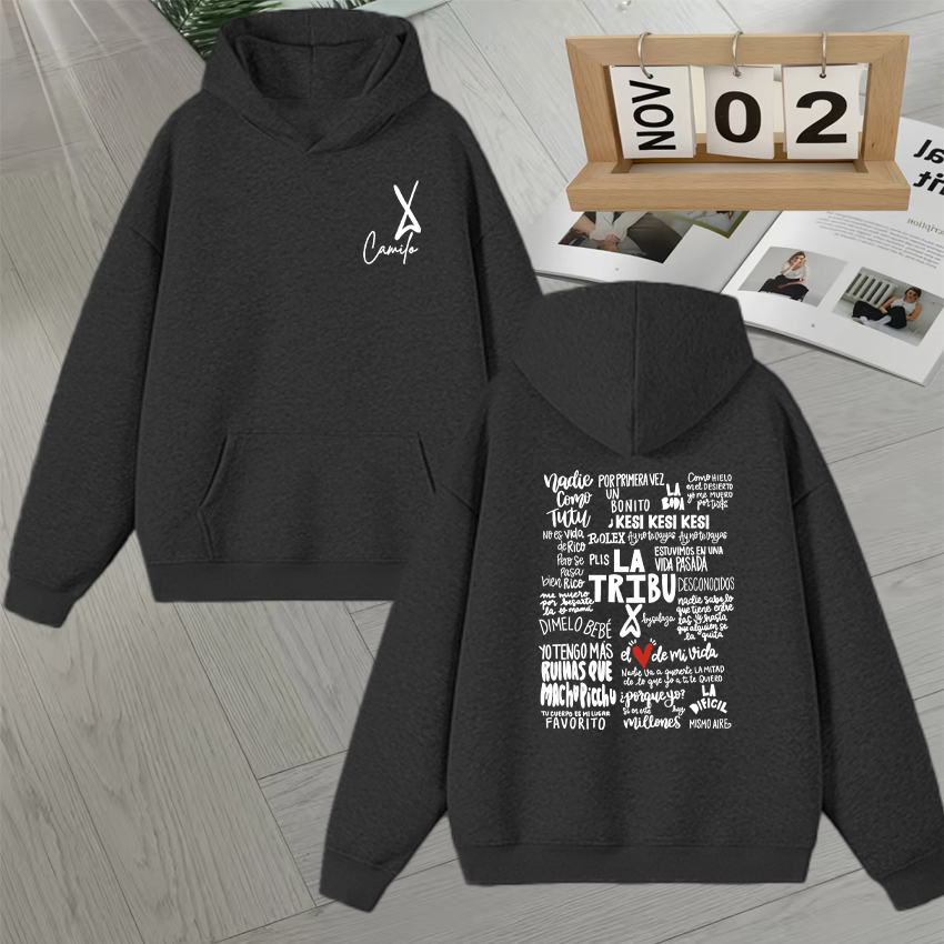 歌手カミロ・ラ・トリブアルバムレタープリントパーカーユニセッ - Vintage Fashion La のレビューと価格