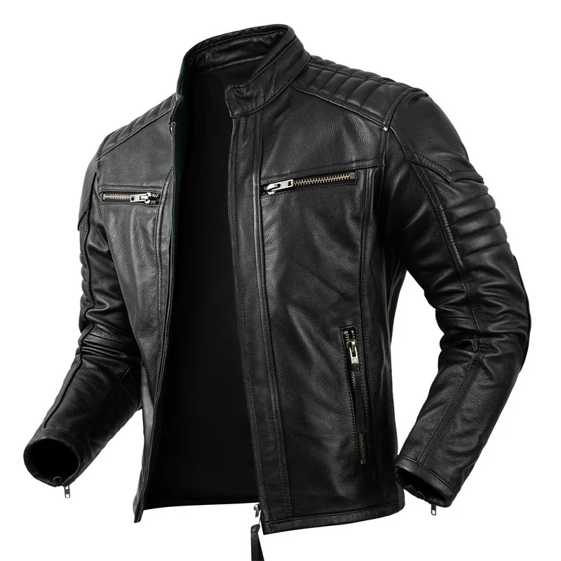 男性用牛革オートバイコート,バイカーポケットデザインのカジュ - Vintage Fashion Outfits Men のレビューと価格