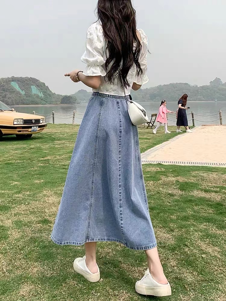 ハイウエストAラインミディスカート レディースデニムスカート - Denim Skirt Midi Vintage のレビューと価格