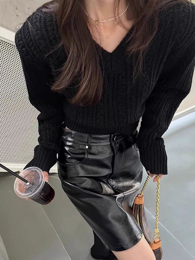女性用Vネックショートセーター,韓国ファッション,y2kスト - Vintage Fashion Old Money のレビューと価格