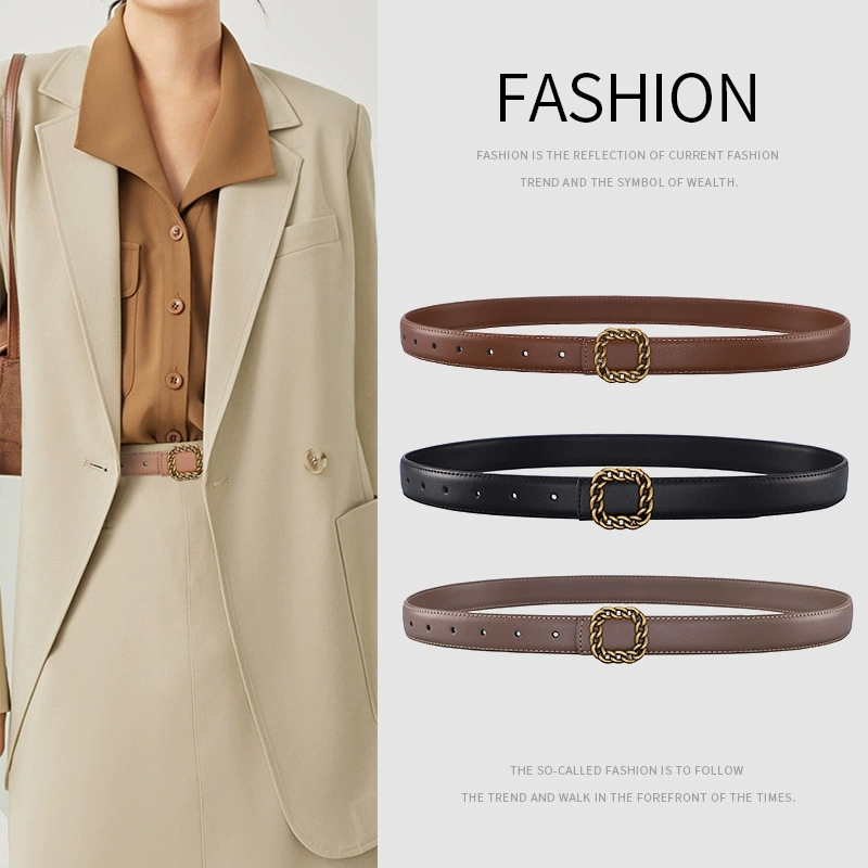 レディースヴィンテージスクエアバックルレザーベルト；女性用多 - Vintage Fashion Look のレビューと価格