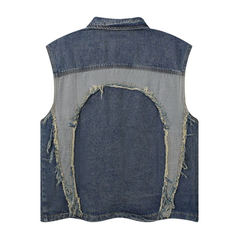 ヨーロッパとアメリカのメンズ ラペル付きノースリーブデニムジ - Patchwork Jean Jacket のレビューと価格