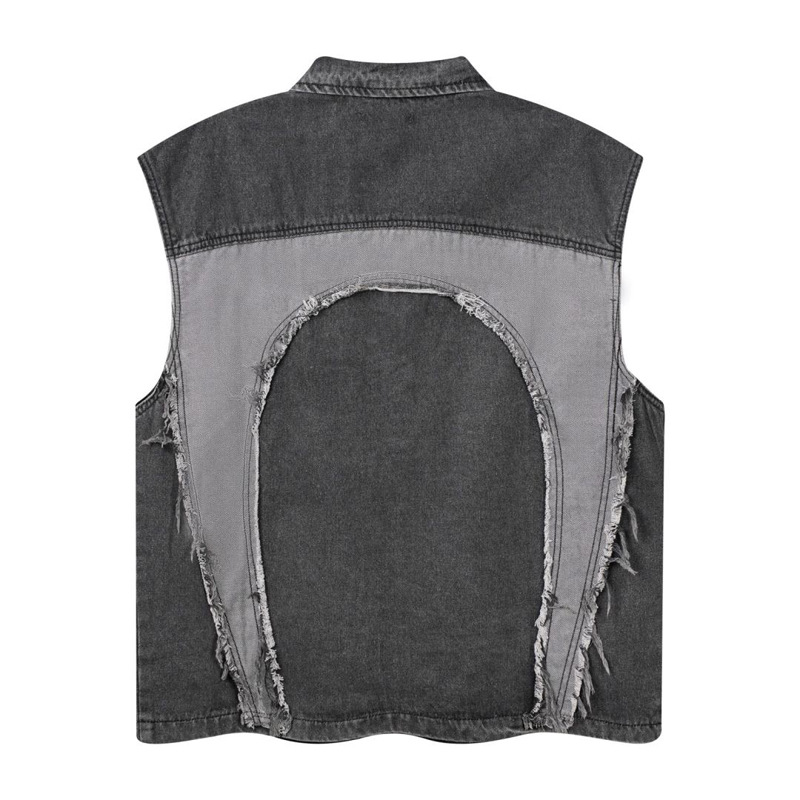 ヨーロッパとアメリカのメンズ ラペル付きノースリーブデニムジ - Patchwork Jean Jacket のレビューと価格