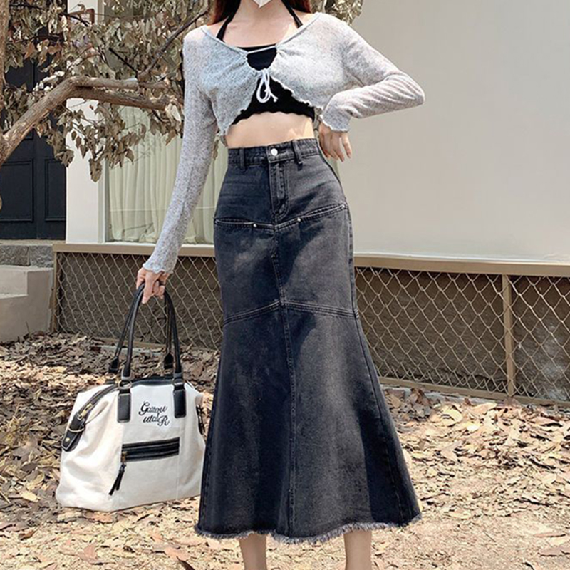 ヴィンテージ女性デニムスカートルーズカジュアルハイウエスト生 - Denim Skirt Midi Vintage のレビューと価格