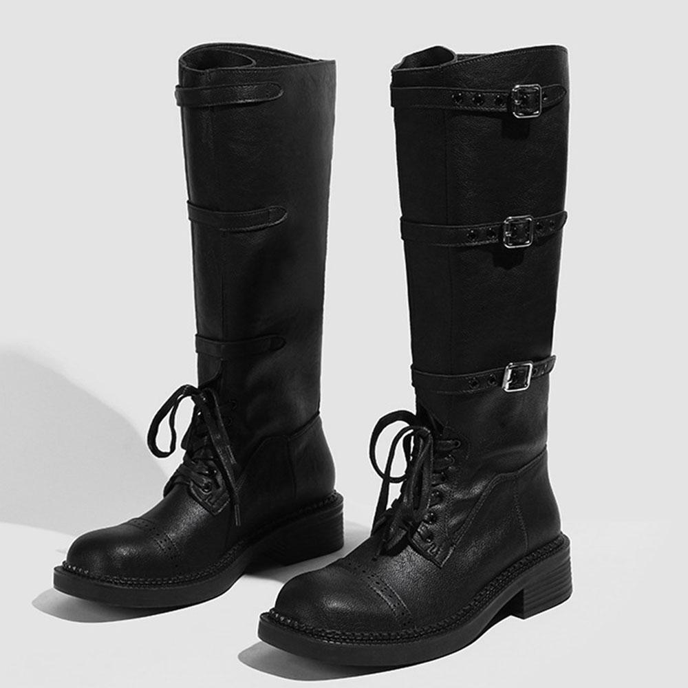 女性のニーハイブーツヴィンテージベルトバックルデザイン女性の - Vintage Fashion And Design のレビューと価格