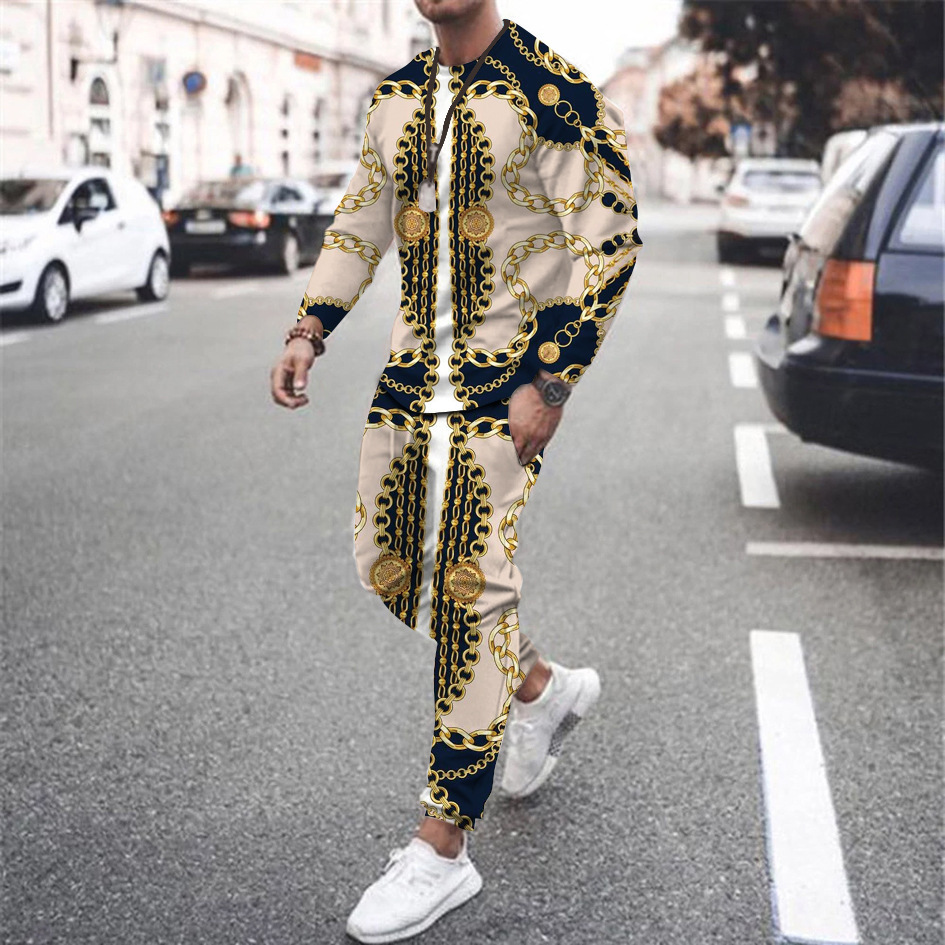 メンズ長袖トラックスーツ,3Dバロックプリントスーツ,ジョギ - Vintage Fashion Outfits Men のレビューと価格