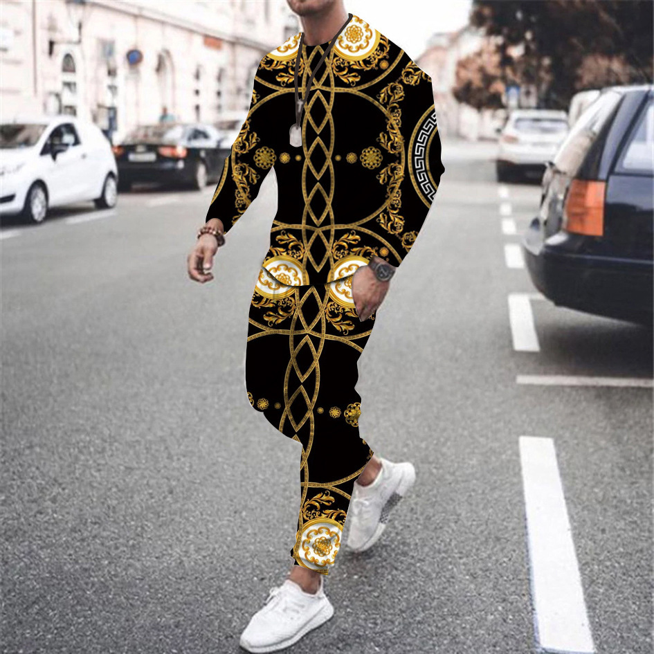 メンズ長袖トラックスーツ,3Dバロックプリントスーツ,ジョギ - Vintage Fashion Outfits Men のレビューと価格