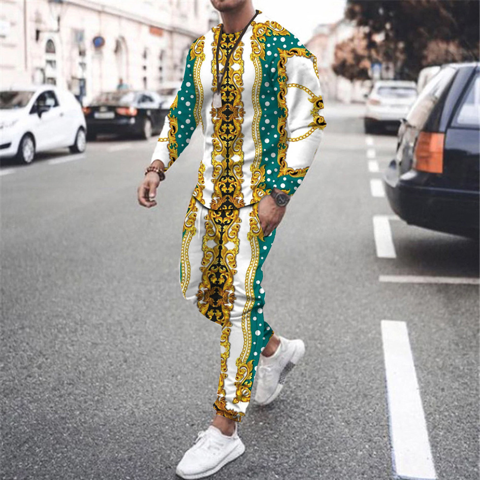 メンズ長袖トラックスーツ,3Dバロックプリントスーツ,ジョギ - Vintage Fashion Outfits Men のレビューと価格
