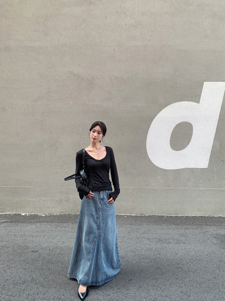 SMBL RAIN ヴィンテージウォッシュドブルーデニムスカ - Denim Skirt Midi Vintage のレビューと価格