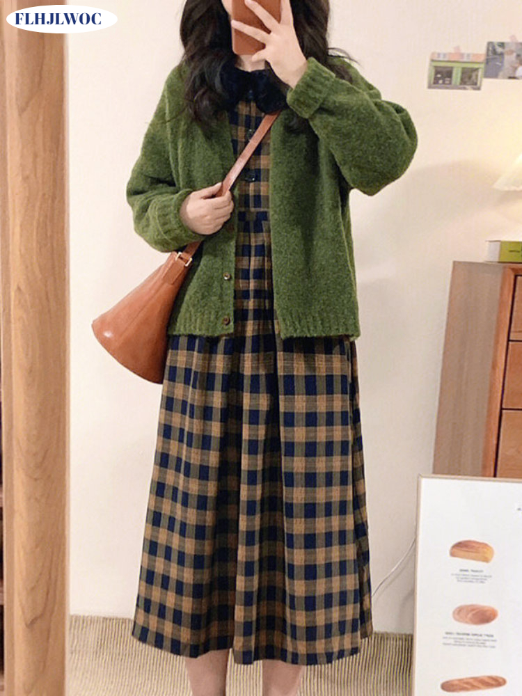 コットンチェックドレス,エレガント,韓国ファッション,日本の - Vintage Fashion Korea のレビューと価格