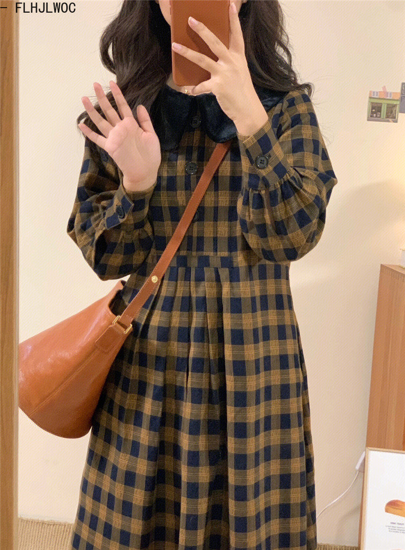 コットンチェックドレス,エレガント,韓国ファッション,日本の - Vintage Fashion Korea のレビューと価格