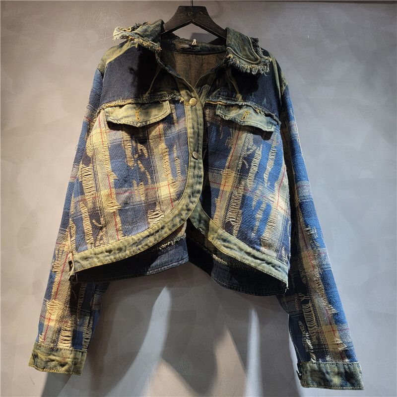 WTHT ファッション女性の不規則なパッチワークラペルデニム - Patchwork Jean Jacket のレビューと価格
