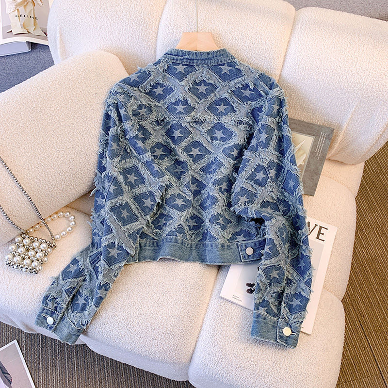 レディースデニムコート ラウンドネックジャケット Y2K ス - Patchwork Jean Jacket のレビューと価格