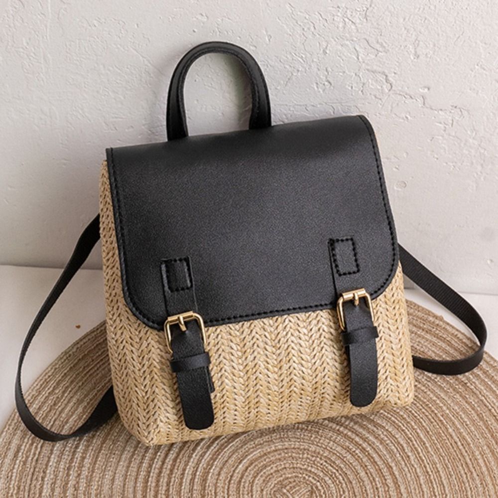 多用途バッグ PU レザーわらバックパックレトロデザインエレ - Vintage Fashion Look のレビューと価格