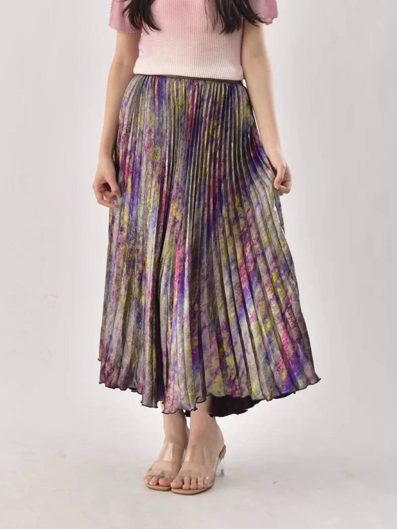 光沢のあるカラフルな高級ハイウエストミディスカート 2025 - Vintage Fashion Old Money のレビューと価格