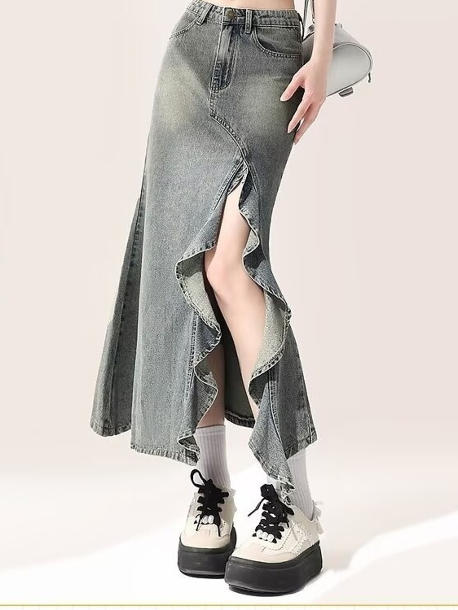 レディース ヴィンテージ ウォッシュドデニム マーメイド マ - Denim Skirt Midi Vintage のレビューと価格