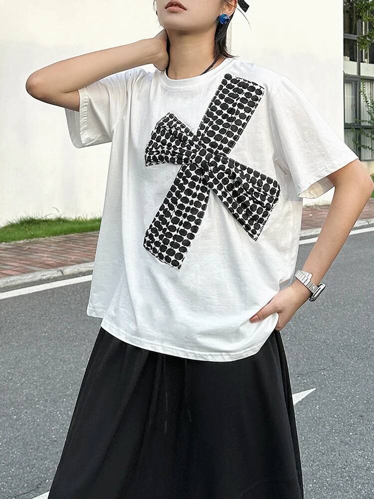 ドット女性白プリント 3d リボンビッグサイズ Tシャツ新し - Vintage Fashion Build のレビューと価格