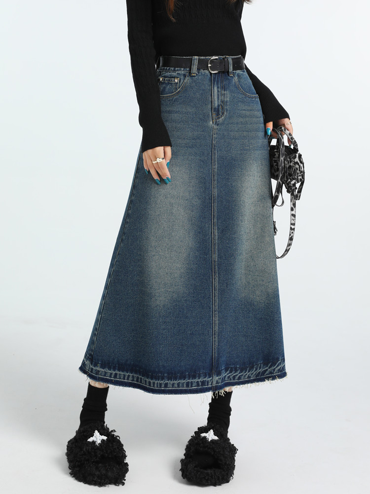 ハイウエストヴィンテージ A ラインジーンズスカート女性秋冬 - Denim Skirt Midi Vintage のレビューと価格