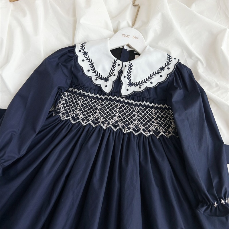 ヴィンテージダークブルー手刺繍ガールズ長袖ドレスインハンドメ - Vintage Fashion La のレビューと価格